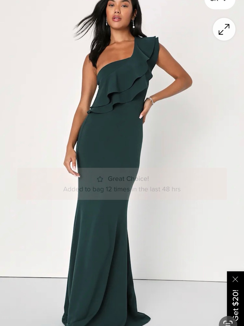 Lulu's Emerald One-Shoulder Ruffle Gown